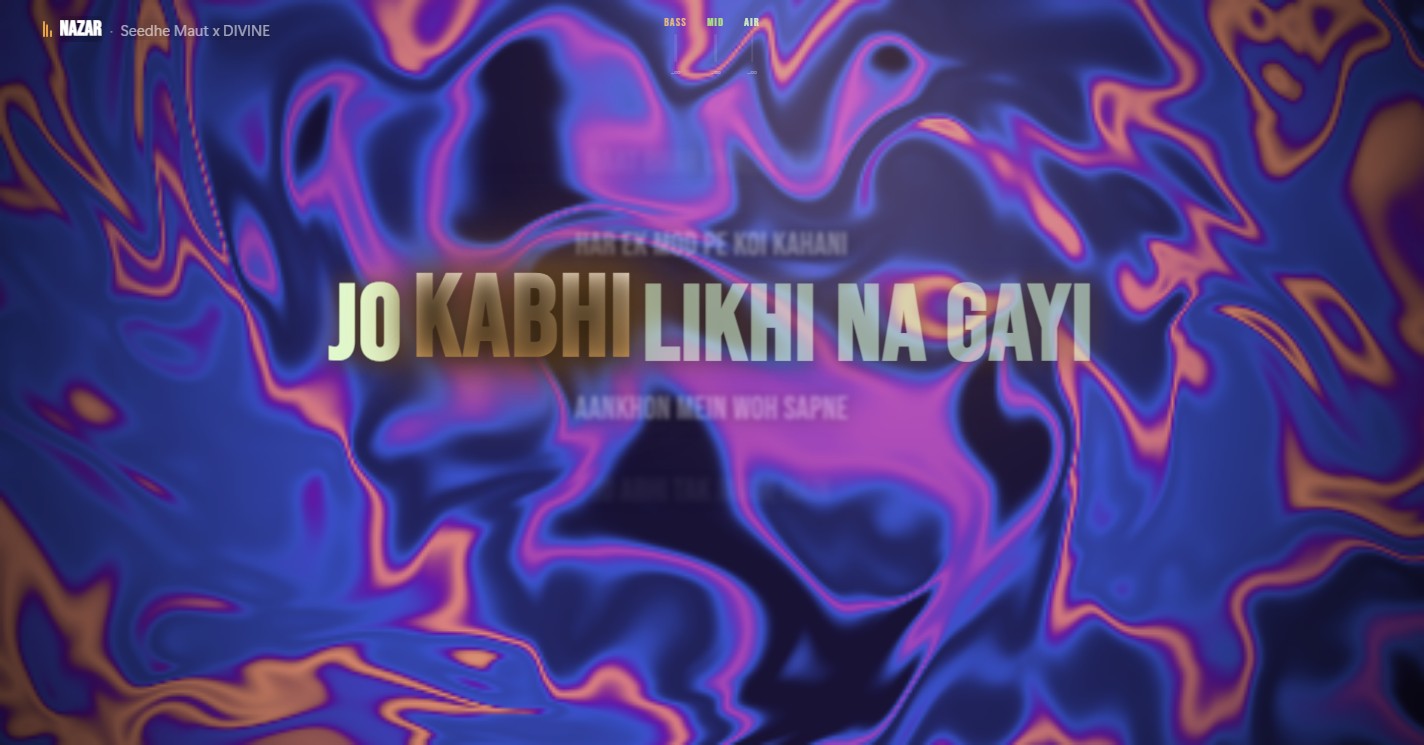 Ghost preset — just the lyrics over the live GPU cloud, no other layers